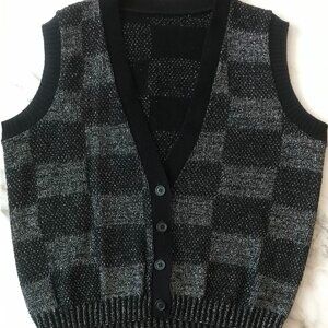 Sweater Vest Black & Silver Metallic Knit Like New